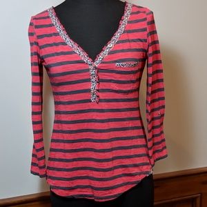 ANTHROPOLOGIE Red and Blue Stripe T shirt top